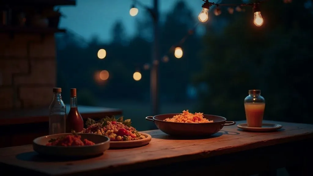 A vibrant spread of colorful homemade dishes on a kitchen table