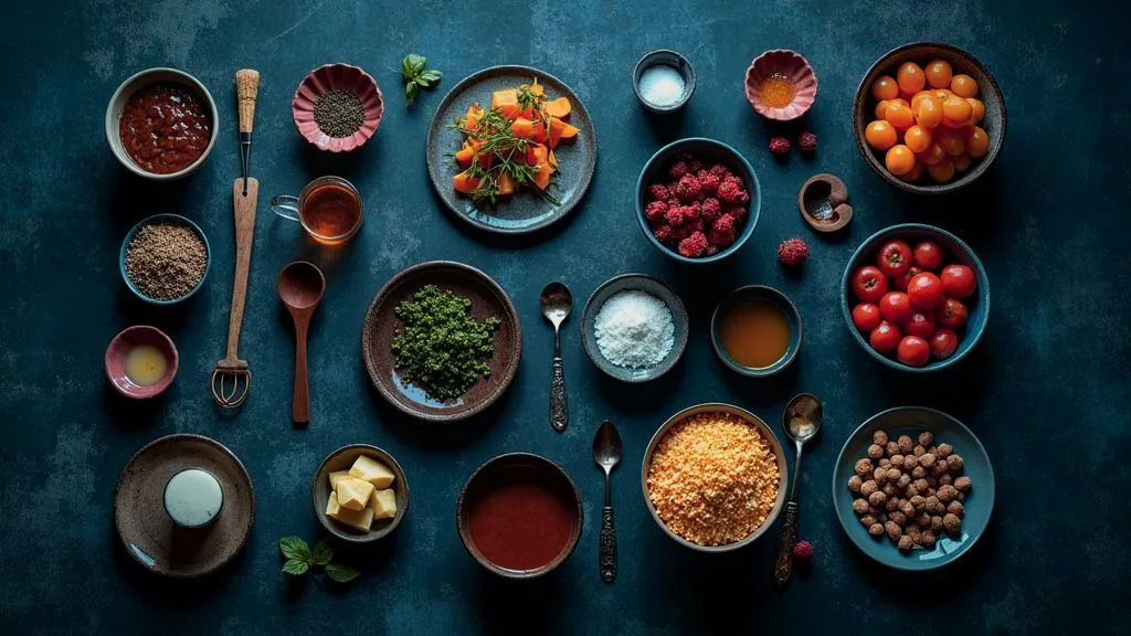 A beautifully plated dish showcasing layered flavors and vibrant ingredients.